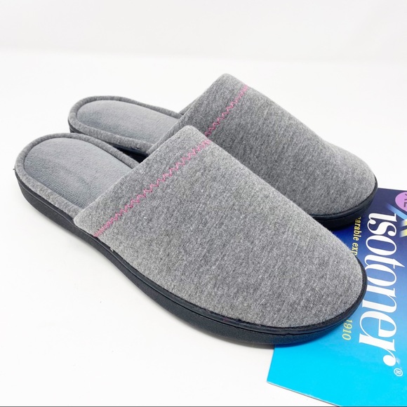 NWT ISOTONER Gray Jersey Memory-Foam Slippers XL